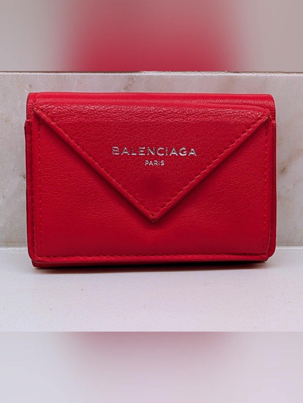 Balenciaga Red Leather Mini Envelope Wallet